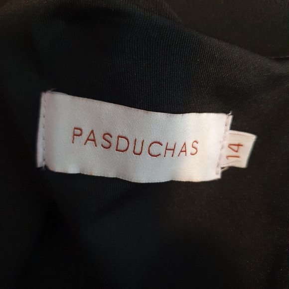 Pasduchas ruffle Midi Dress Black Size 14 w" belt short sleeve cocktail races - Picture 7 of 9